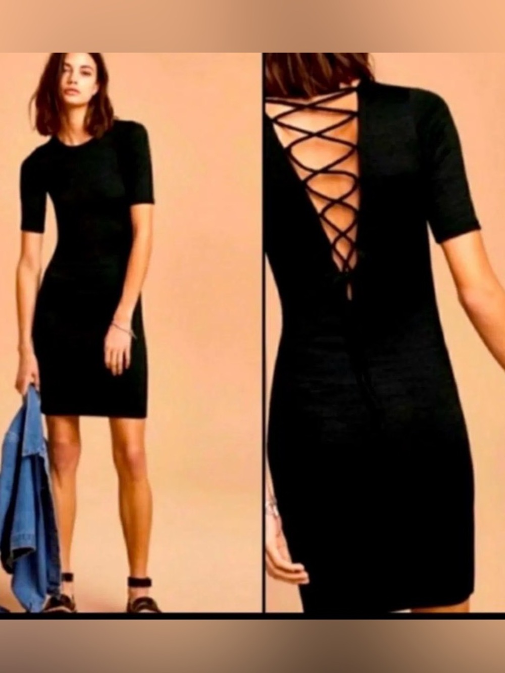 Aritzia Wilfred Free Women's Navy Lace-Back Short Sleeve Dress